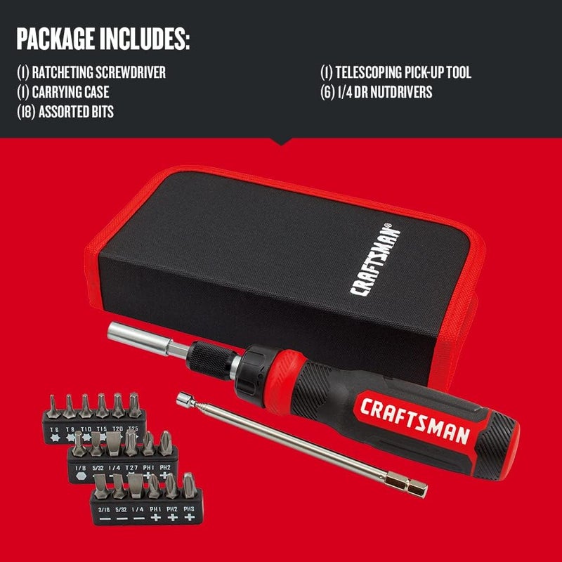 CRAFTSMAN Ratcheting Screwdriver, Multibit Set, 26-Piece (CMHT68001) - Image 3