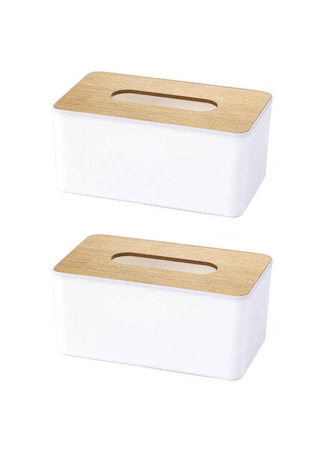 2PCS RECTANGULAR TISSUE BOX HOLDER, REMOVABLE WOODEN TISSUE PAPER NAPKIN BOX COVER, MULTI-FUNCTIONAL CONTAINER STORAGE DISPENSER ORGANIZER FOR HOME OFFICE CAR DECOR RESTAURANT BATHROOM COUNTERTOP