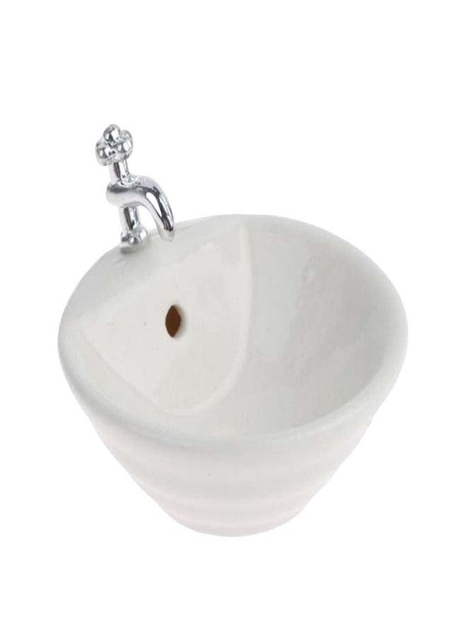 Kopida Dollhouse Bathroom Sink 1:12 Miniature Resin Ceramic Round Wash Basin Bathroom Sink Model for Dollhouse Supplies White - Image 1