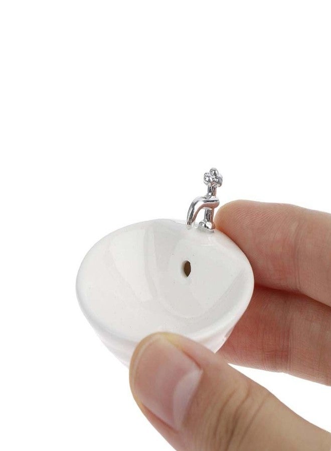 Kopida Dollhouse Bathroom Sink 1:12 Miniature Resin Ceramic Round Wash Basin Bathroom Sink Model for Dollhouse Supplies White - Image 2