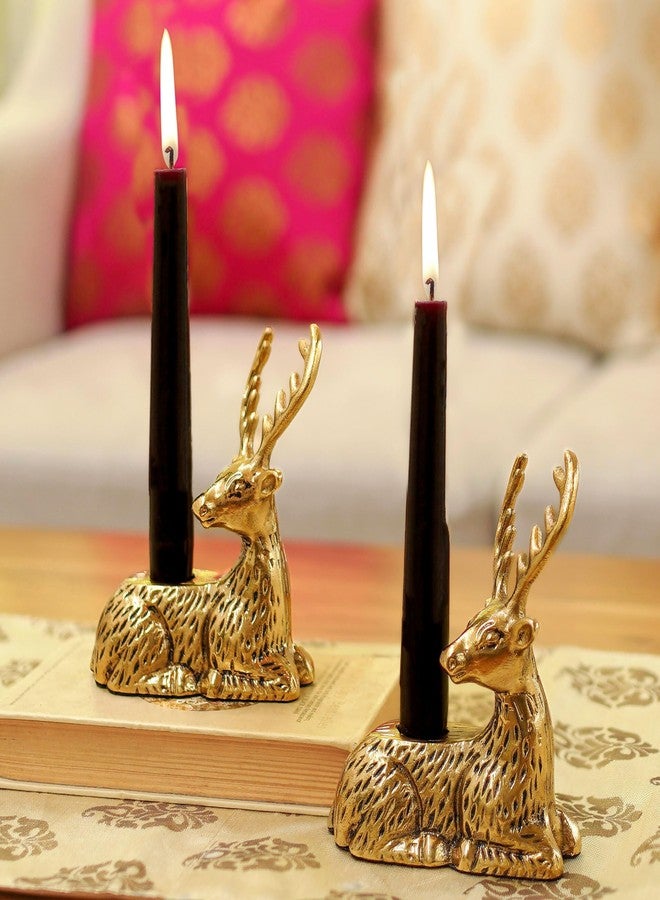 BEHOMA Reindeer Figurine Candles Holder for Decoration | Antique Gold Deer Decorative Stag Candle Stand for Home Décor | Best Gift for Valentine, Anniversary, House Warming, Return Gift (Set of 2) - Image 2