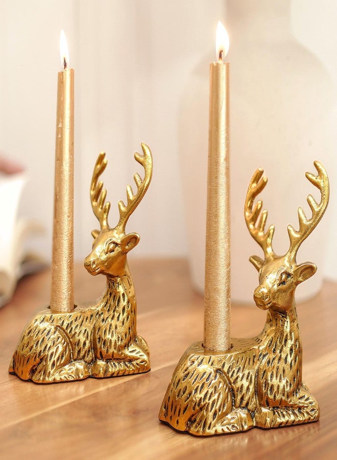 BEHOMA Reindeer Figurine Candles Holder for Decoration | Antique Gold Deer Decorative Stag Candle Stand for Home Décor | Best Gift for Valentine, Anniversary, House Warming, Return Gift (Set of 2) - Image 1