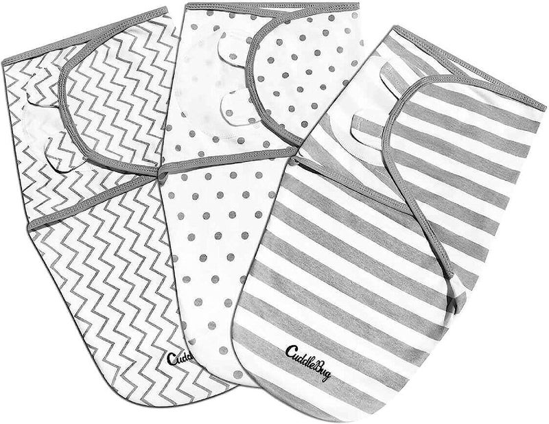 Cuddle Bug CuddleBug Adjustable Baby Swaddle Blanket  Wrap Spots  Stripes Pack of 3 SmallMedium 03 Months Old