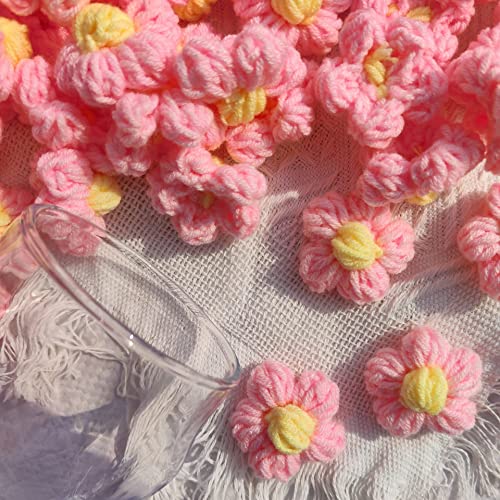 X Hot Popcorn 50 PCS Flower Sew/Iron On Patches Crochet Floral Flowers Handmade Beautiful Crochet Flowers Petals Crocheted Floral for DIY Hair Clothes Party Decor Craft 1.6 Inch - Image 4