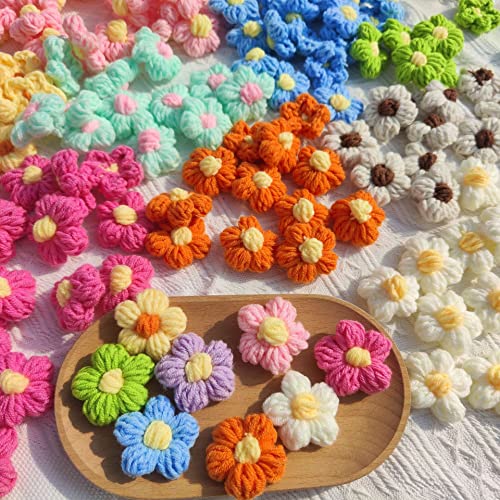 X Hot Popcorn 50 PCS Flower Sew/Iron On Patches Crochet Floral Flowers Handmade Beautiful Crochet Flowers Petals Crocheted Floral for DIY Hair Clothes Party Decor Craft 1.6 Inch - Image 2