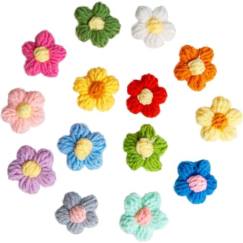 X Hot Popcorn 50 PCS Flower Sew/Iron On Patches Crochet Floral Flowers Handmade Beautiful Crochet Flowers Petals Crocheted Floral for DIY Hair Clothes Party Decor Craft 1.6 Inch - Image 1