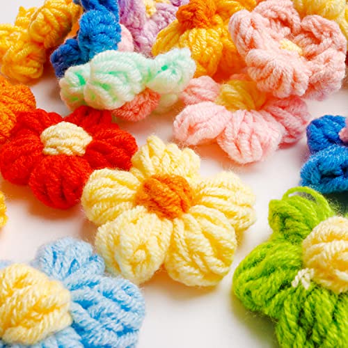 X Hot Popcorn 50 PCS Flower Sew/Iron On Patches Crochet Floral Flowers Handmade Beautiful Crochet Flowers Petals Crocheted Floral for DIY Hair Clothes Party Decor Craft 1.6 Inch - Image 5