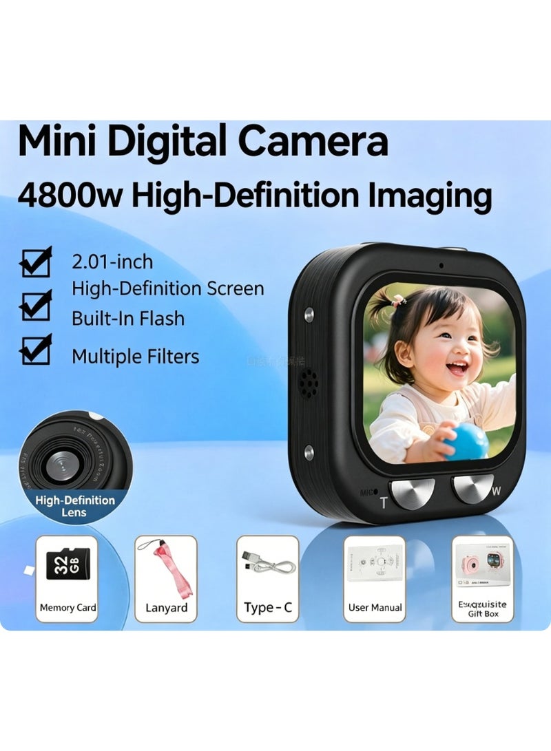 W&O Mini Digital Camera for Kids & Students, 48MP HD Imaging, 2.01-inch Screen, Black - Image 1