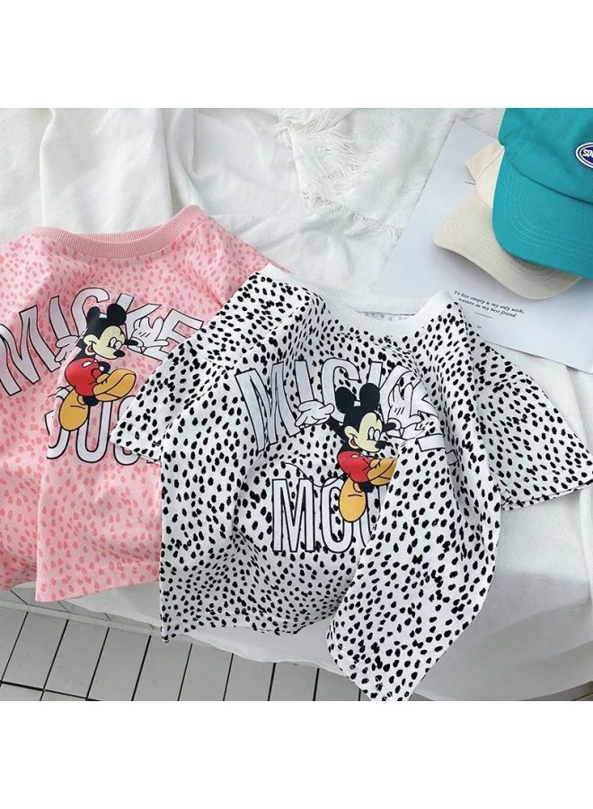 Summer New Boys And Girls T-shirt All-match Western Style Cute Cartoon Leopard Print Breathable Short Sleeve Bottoming