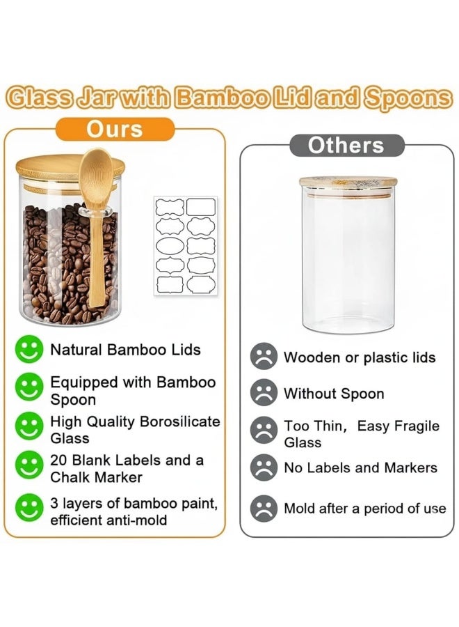 6-Pack 550ml Glass Jars with Airtight Bamboo Lids, Spoons, 20 Labels & Marker – Multipurpose Kitchen Storage for Spices, Sugar, Tea, Coffee, Snacks, Oats, Cookies & More - Image 5