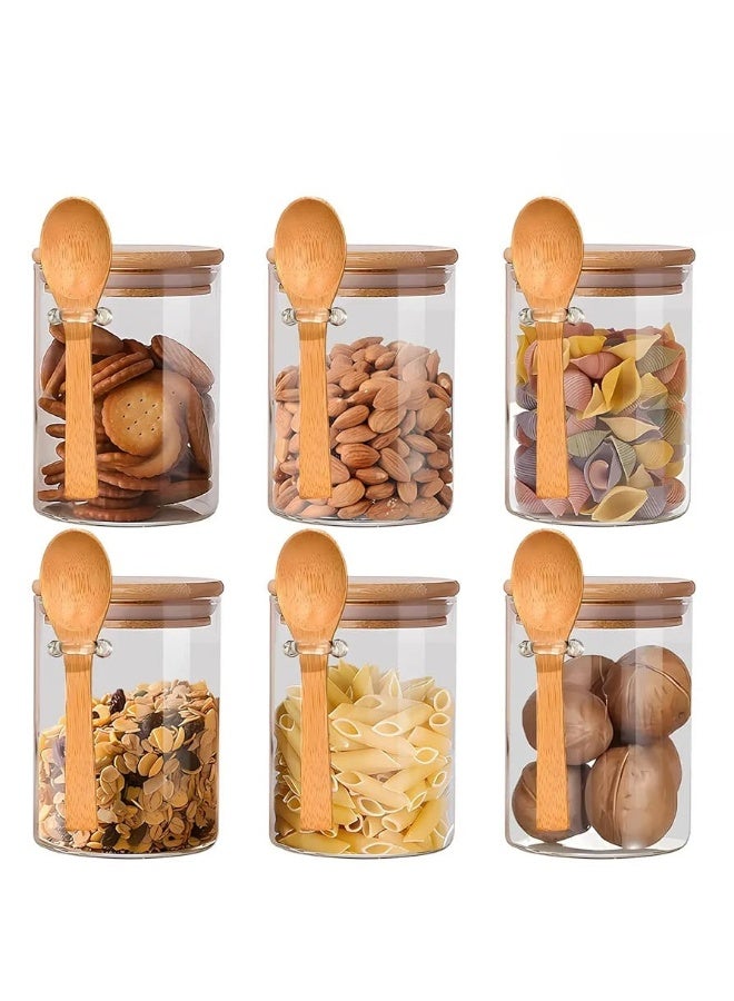6-Pack 550ml Glass Jars with Airtight Bamboo Lids, Spoons, 20 Labels & Marker – Multipurpose Kitchen Storage for Spices, Sugar, Tea, Coffee, Snacks, Oats, Cookies & More - Image 1