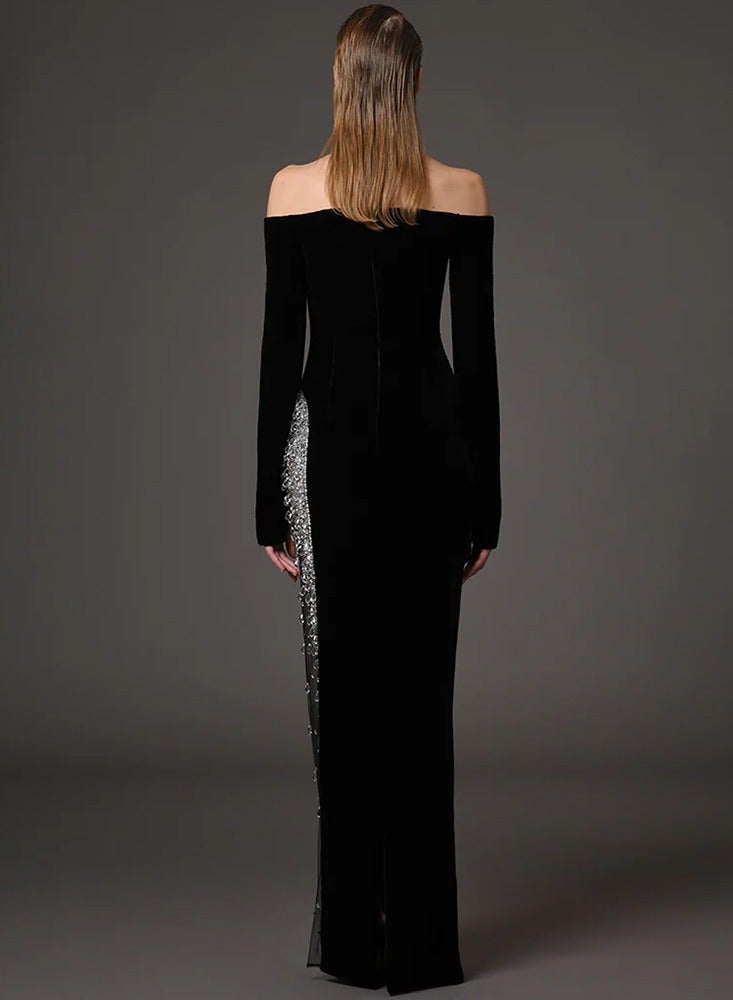 NIBEMINENT long One-shoulder Dress For Fashionable Ladies Features An Elegant Diamond-encrusted Mesh Design  - Image 2