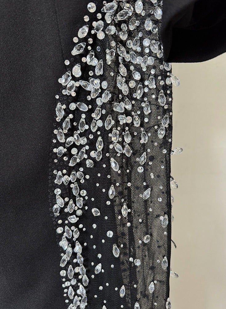 NIBEMINENT long One-shoulder Dress For Fashionable Ladies Features An Elegant Diamond-encrusted Mesh Design  - Image 4