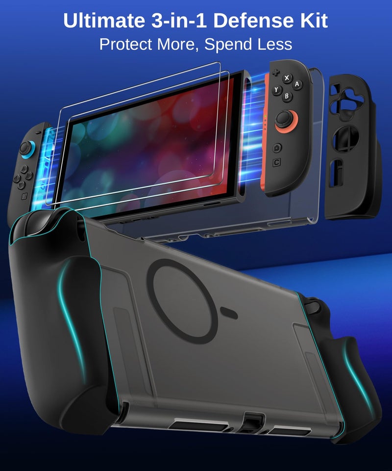 ivoler Dockable [Mag-Safe Fit] Grip Case for Nintendo Switch 2,5-in-1 Kit: Silky-Smooth Matte PC Hard Shell, Detachable 2 x Joycon Grips Cover, 2 x Screen Protector Scratch Shock Protection Full Set - Image 4