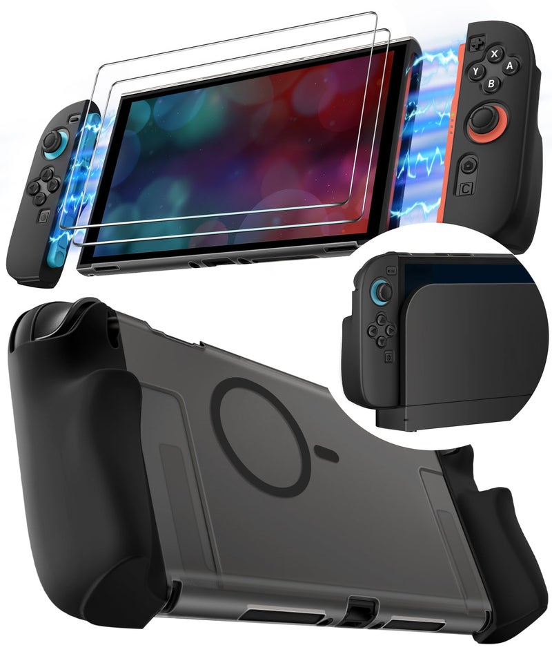 ivoler Dockable [Mag-Safe Fit] Grip Case for Nintendo Switch 2,5-in-1 Kit: Silky-Smooth Matte PC Hard Shell, Detachable 2 x Joycon Grips Cover, 2 x Screen Protector Scratch Shock Protection Full Set - Image 1
