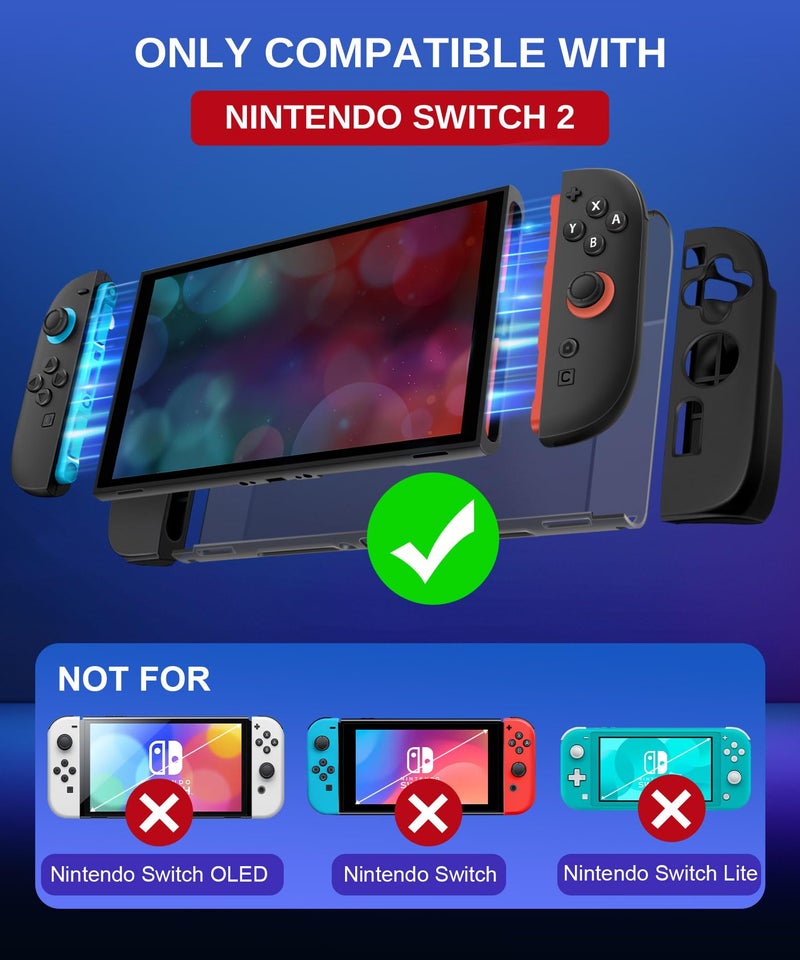 ivoler Dockable [Mag-Safe Fit] Grip Case for Nintendo Switch 2,5-in-1 Kit: Silky-Smooth Matte PC Hard Shell, Detachable 2 x Joycon Grips Cover, 2 x Screen Protector Scratch Shock Protection Full Set - Image 5