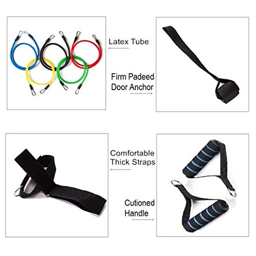 LAFILLETTE 11pcs Exercise Workout Bands with Carry Bag, Door Anchor, Handles, Ankle Straps for Body Stretching Physical Therapy and Resistance Training - Image 2