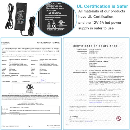 LEDMO Power Supply, Transformers,LED Adapter, 12V 5A 60 Watt Max AC 100-240V to DC 12V LED Driver for LED Strip Lights - Image 2