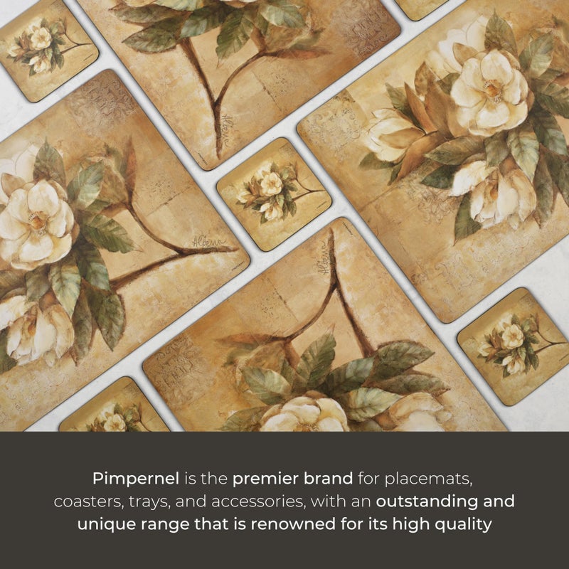 Pimpernel Sugar Magnolia Coasters Set â€“ 4" Cork-Backed Board with Lacquered Finish, Heat & Stain Resistant up to 212Â°F, Elegant Southern Floral Design for Dining & Coffee Tables - Image 4