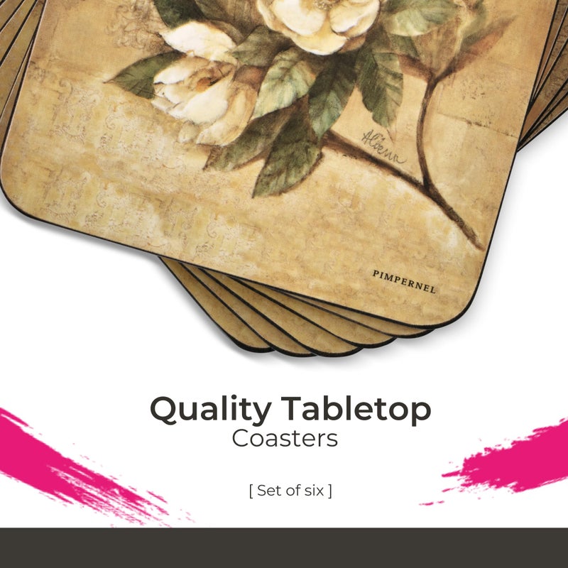 Pimpernel Sugar Magnolia Coasters Set â€“ 4" Cork-Backed Board with Lacquered Finish, Heat & Stain Resistant up to 212Â°F, Elegant Southern Floral Design for Dining & Coffee Tables - Image 2