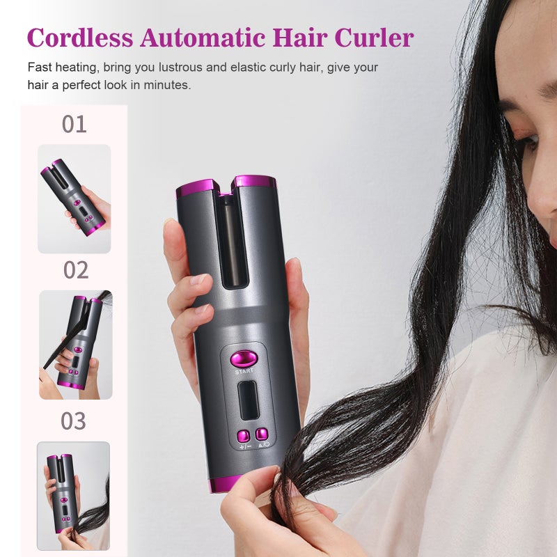 Cordless Automatic Hair Curler Automatic Curling Iron Fast Heating with 6 Temperature & Timer LCD Display USB Rechargeable Portable Curler for Hair Styling - Image 4