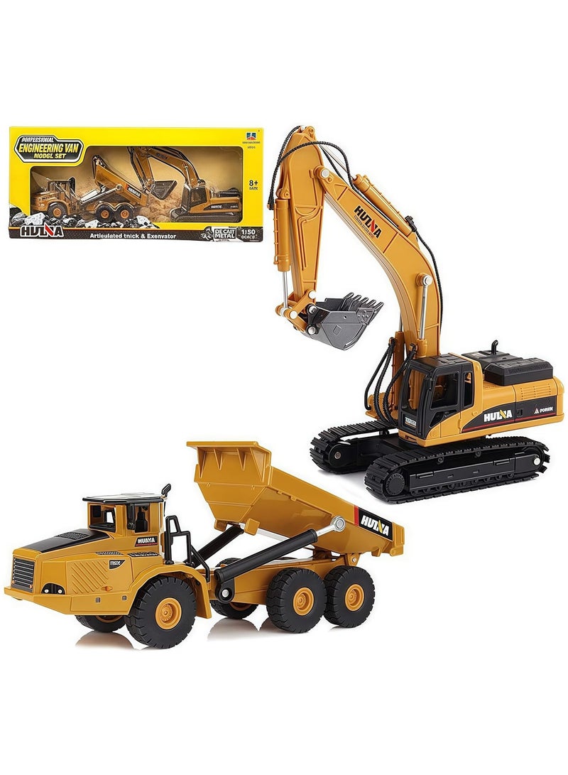 XiuWoo 2Pcs Construction Vehicle Toys Dump Truck and Excavator Set Heavy Metal 1/50 Scale Digger and Dumper Diecast Engineering Vehicle Toys for Kids and Decoration House  - Image 1