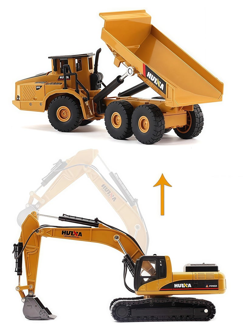XiuWoo 2Pcs Construction Vehicle Toys Dump Truck and Excavator Set Heavy Metal 1/50 Scale Digger and Dumper Diecast Engineering Vehicle Toys for Kids and Decoration House  - Image 3