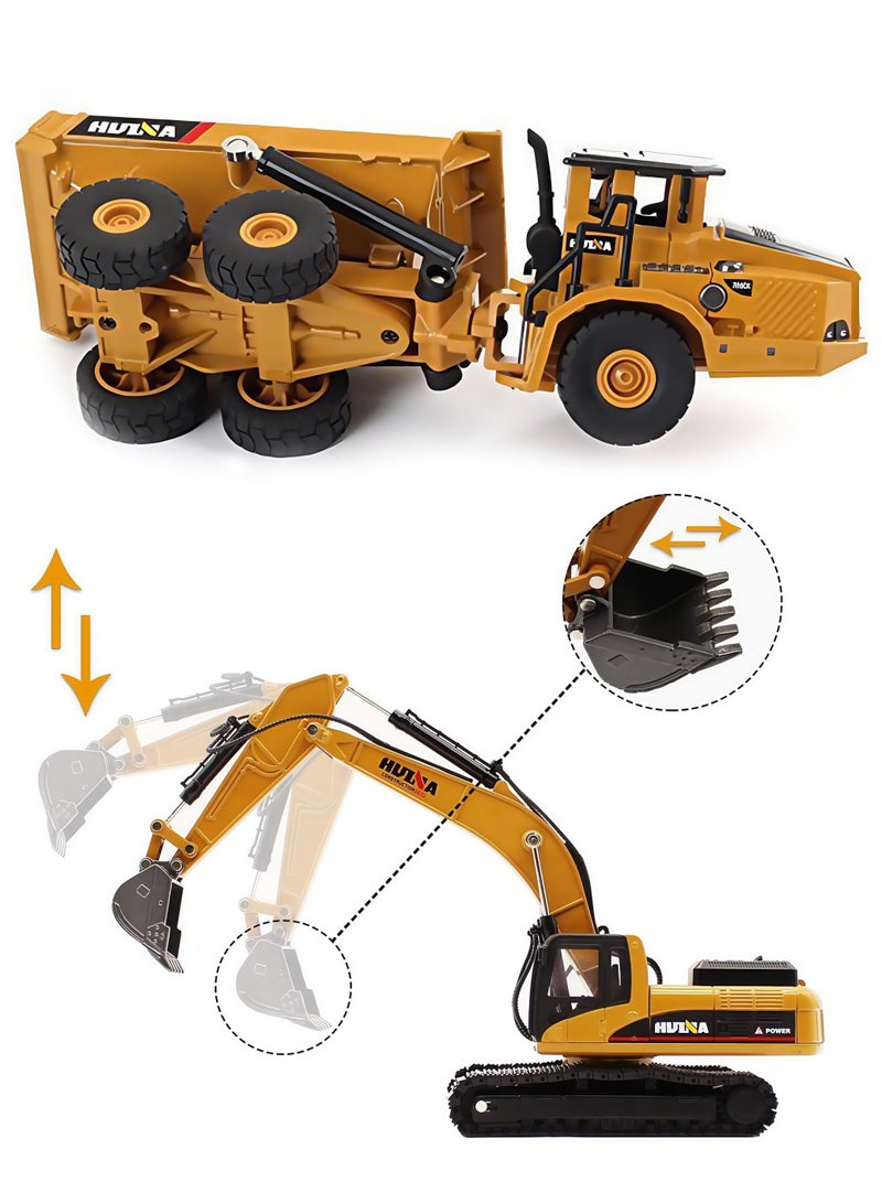 XiuWoo 2Pcs Construction Vehicle Toys Dump Truck and Excavator Set Heavy Metal 1/50 Scale Digger and Dumper Diecast Engineering Vehicle Toys for Kids and Decoration House  - Image 2