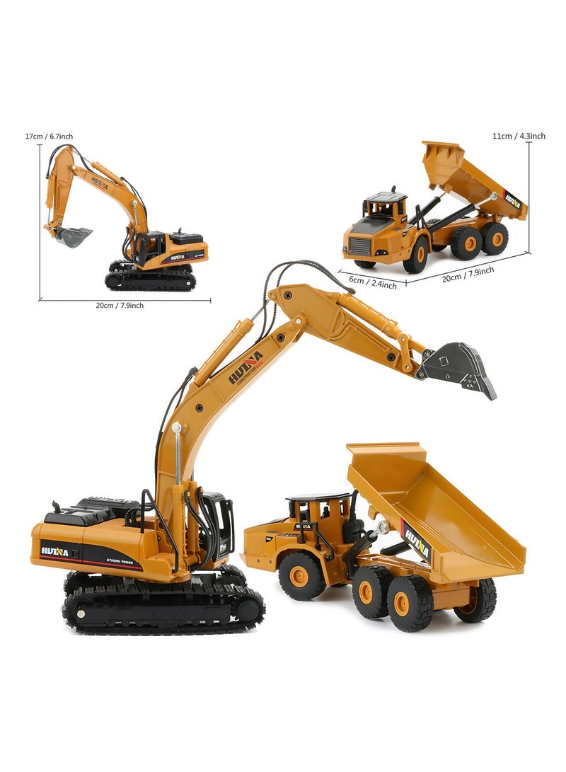 XiuWoo 2Pcs Construction Vehicle Toys Dump Truck and Excavator Set Heavy Metal 1/50 Scale Digger and Dumper Diecast Engineering Vehicle Toys for Kids and Decoration House  - Image 4