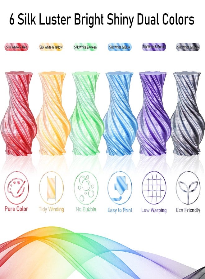 MIKA3D Dual Color 1.75mm 3D Printer Filament Bundle, 3D Printing Silk PLA 6 Spools Pack, Silk White Red, White Orange, White Green, White Blue, White Purple, White Black, 3D PLA 250g X 6 Spools - Image 3