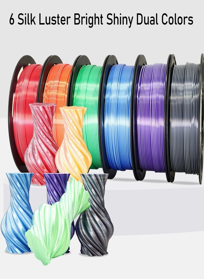 MIKA3D Dual Color 1.75mm 3D Printer Filament Bundle, 3D Printing Silk PLA 6 Spools Pack, Silk White Red, White Orange, White Green, White Blue, White Purple, White Black, 3D PLA 250g X 6 Spools - Image 2