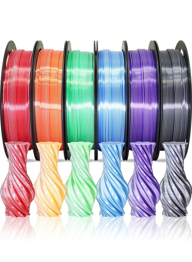 MIKA3D Dual Color 1.75mm 3D Printer Filament Bundle, 3D Printing Silk PLA 6 Spools Pack, Silk White Red, White Orange, White Green, White Blue, White Purple, White Black, 3D PLA 250g X 6 Spools - Image 1