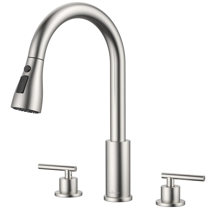 APPASO 2 Handle Kitchen Faucet  Brushed Nickel 3 Hole Kitchen Sink Faucet Modern High Arc 3 Modes Stainless Steel Faucet for Kitchen Sink - Image 1