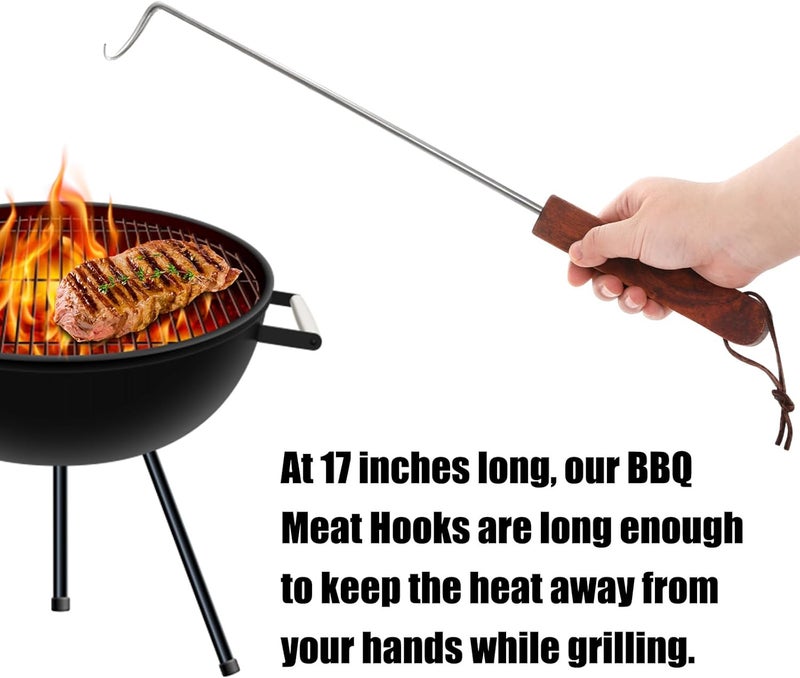 Youeon 4 Pack 17 Inch Pigtail Food Flipper with Wooden Handle, Stainless Steel Meat Hook Turner Grill Tools, BBQ Turner for BBQ Ribs, Steak, Fish, Chicken, Sausage, Vegetables - Image 5