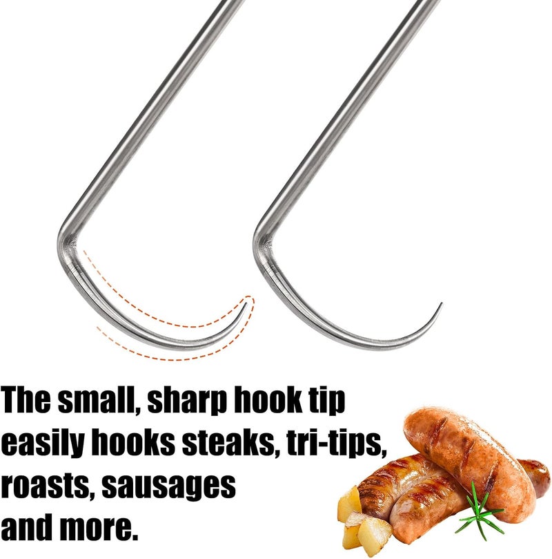 Youeon 4 Pack 17 Inch Pigtail Food Flipper with Wooden Handle, Stainless Steel Meat Hook Turner Grill Tools, BBQ Turner for BBQ Ribs, Steak, Fish, Chicken, Sausage, Vegetables - Image 4