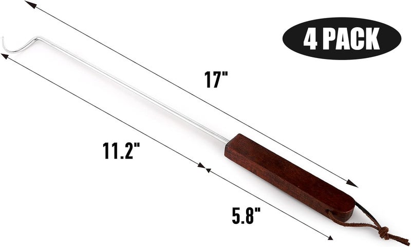 Youeon 4 Pack 17 Inch Pigtail Food Flipper with Wooden Handle, Stainless Steel Meat Hook Turner Grill Tools, BBQ Turner for BBQ Ribs, Steak, Fish, Chicken, Sausage, Vegetables - Image 2