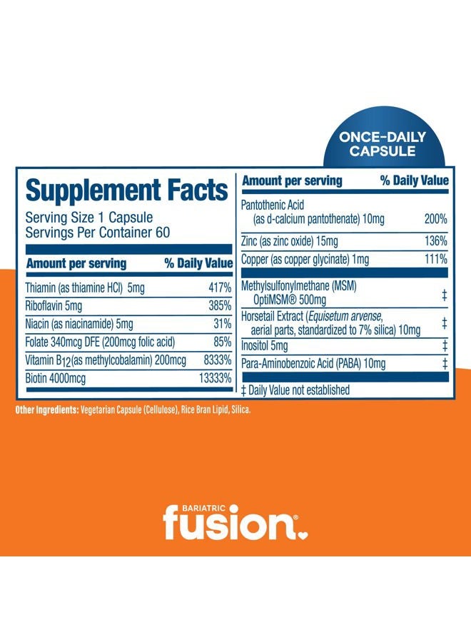 Bariatric Fusion ONE Per Day Bariatric Hair Skin and Nails Vitamins REJUVENATOR for Women | Vegan Hair Growth Vitamins with Biotin, Vitamin B12, and B1 | Easy to Swallow | 60 Capsules - Image 4