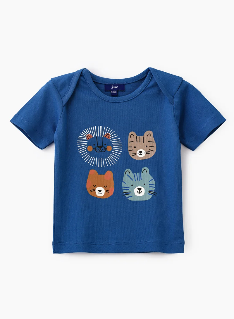 JAM Playful Four Cubs Graphic Cotton T-Shirt for Boys - Blue