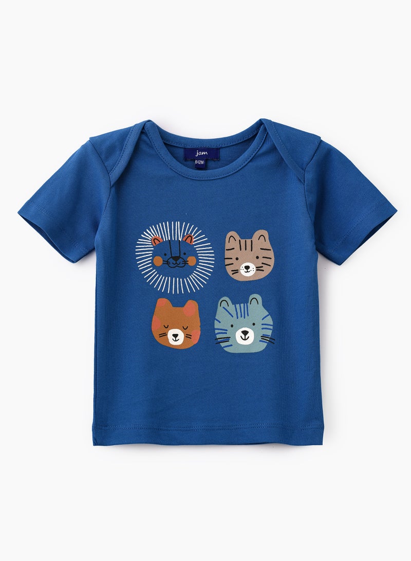 JAM Playful Four Cubs Graphic Cotton T-Shirt for Boys - Blue - Image 1