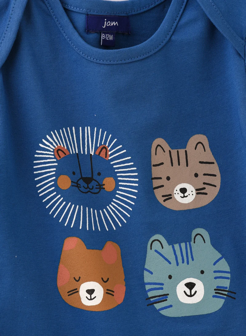JAM Playful Four Cubs Graphic Cotton T-Shirt for Boys - Blue