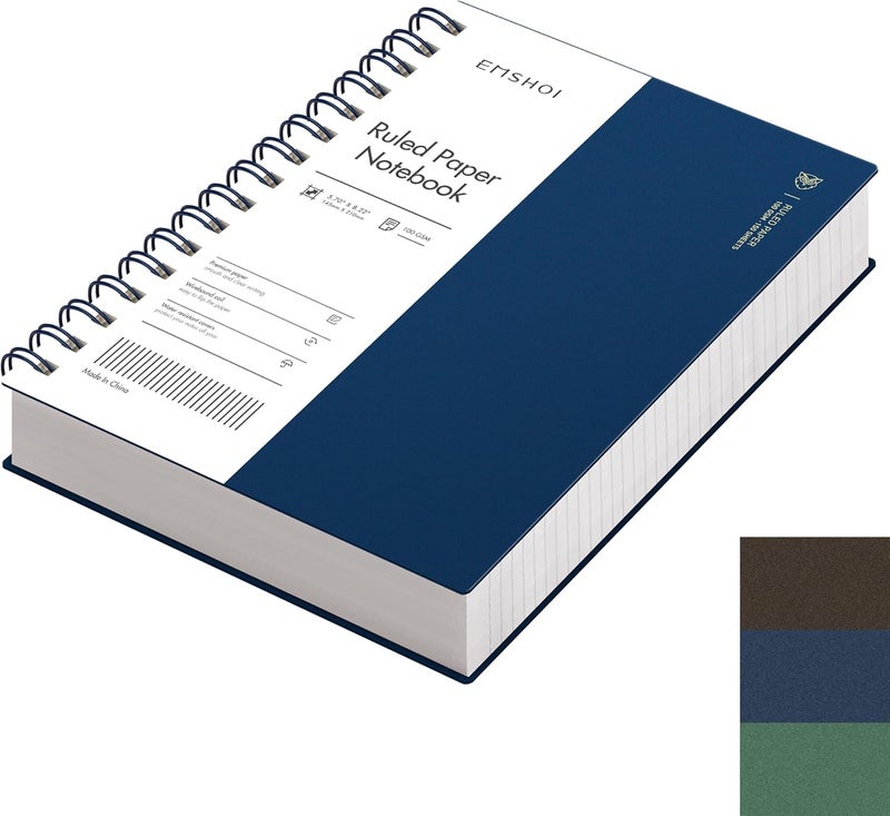 EMSHOI A5 Spiral Notebook College Ruled Lined Journal, Small 5.7" X 8.22", 300 Pages/150 Sheets, 100gsm Thick Paper, Waterproof Hardcover, for Office School Women Men Work Writing Notes, Blue - Image 1