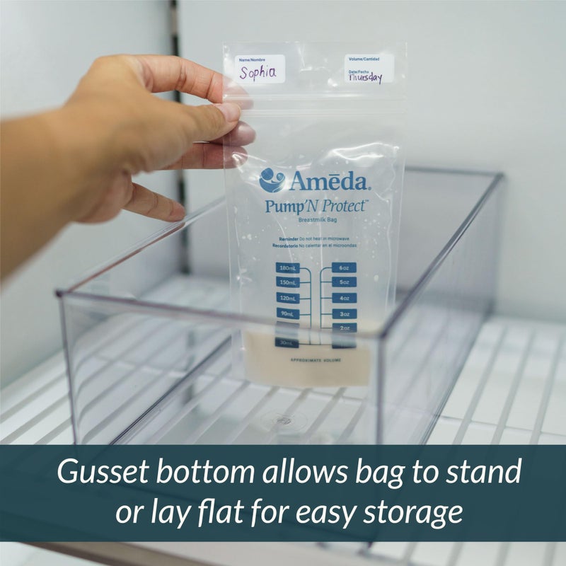Ameda Pump'N Protect Breastmilk Storage Bag 6oz | 100 Count | Breast Milk Storage Bags for Refrigerator or Freezer | BPA Free | Breastfeeding Essentials | Breastfeeding Supplies - Image 3