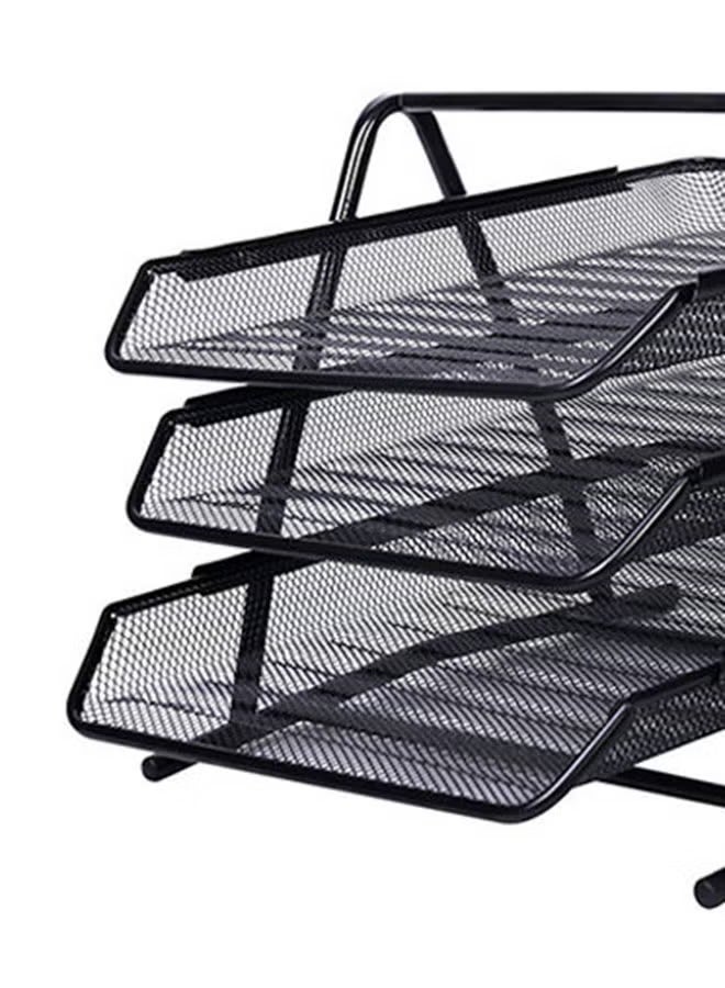 بريما صينية معدني ثلاثي المستويات لحفظ المستلزمات المكتبية باللون الأسود منظم مكتب متين للمستندات والملفات والأوراق - Image 4