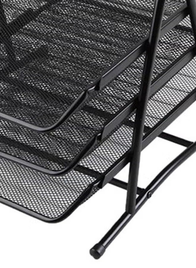 بريما صينية معدني ثلاثي المستويات لحفظ المستلزمات المكتبية باللون الأسود منظم مكتب متين للمستندات والملفات والأوراق - Image 3