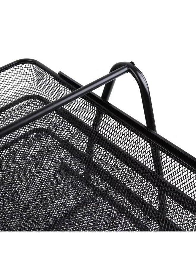 بريما صينية معدني ثلاثي المستويات لحفظ المستلزمات المكتبية باللون الأسود منظم مكتب متين للمستندات والملفات والأوراق - Image 2