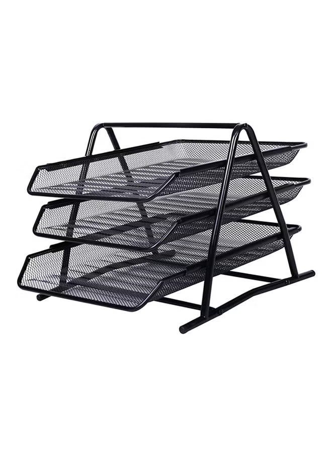 بريما صينية معدني ثلاثي المستويات لحفظ المستلزمات المكتبية باللون الأسود منظم مكتب متين للمستندات والملفات والأوراق - Image 1