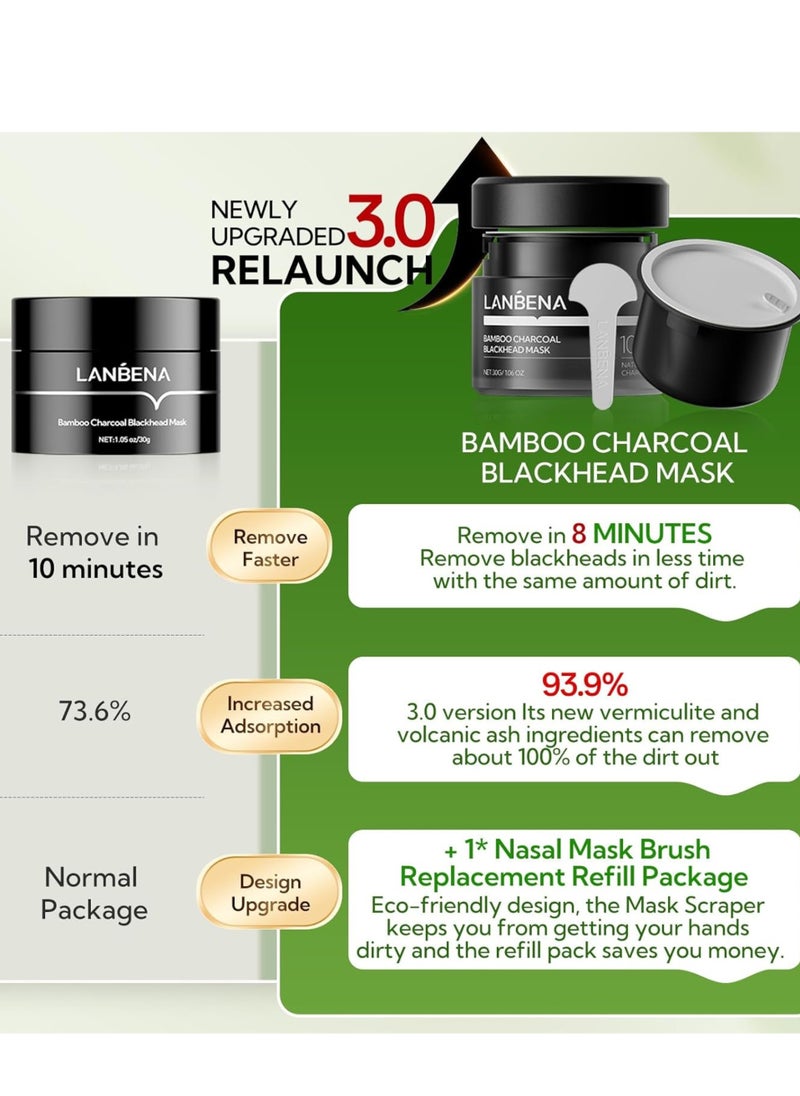 LANBENA Bamboo Charcoal Blackhead Mask,Charcoal Nose Pore Strips,Blackhead Remover Mask for Stubborn Blackheads, Dirts, Whiteheads, Oil,Face Pore Purifying Cleansing Mask  with 60 Pcs Nose Strips, Volcanic Ash Mask 30g  - Image 3