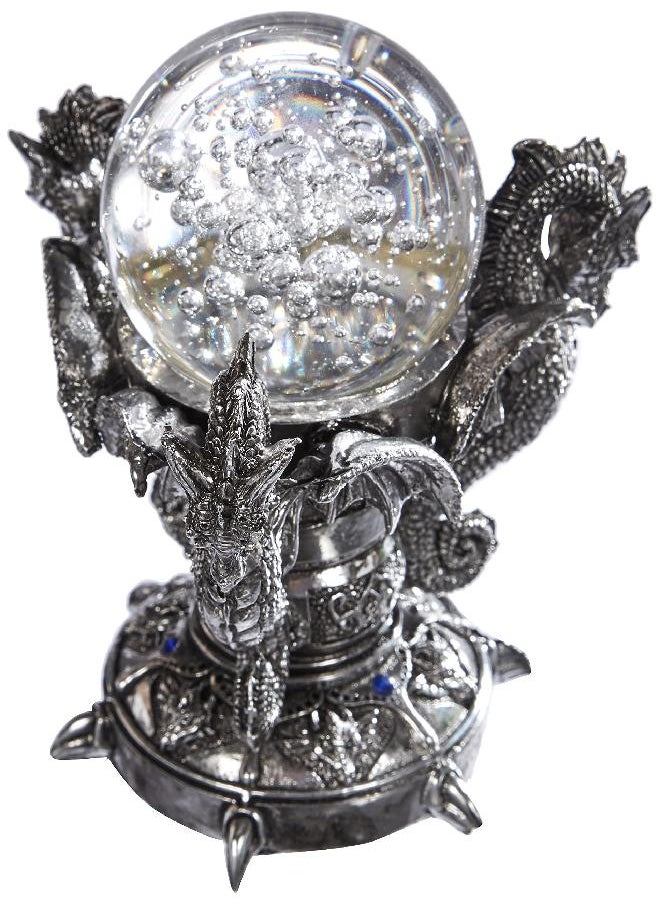 Design Toscano Design Toscano Dragons of Corfu Castle Gothic Decor Statue Globe Figurine, 5 Inch, Silver Chrome  - Image 1
