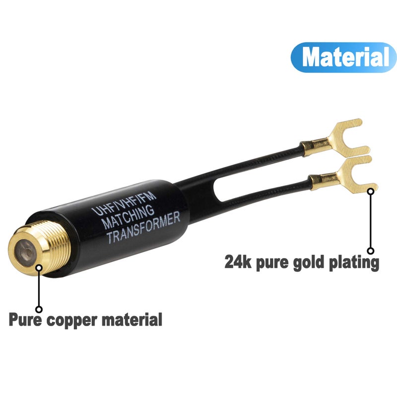 Ancable محول أنكابل المطابق، عبوة 3 - محول مطلي بالذهب - 75 أوم إلى 300 أوم - محولات بالون UHF/VHF/FM مع مقبس أنثوي F للتلفاز، الراديو، هوائي الكوكس - Image 2