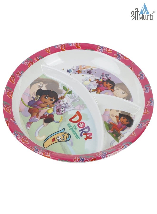 Shree Murti Melamine Kids Plate | Round 3 Section 10'' Multicolor Plate with Cartoon Prints for Boys and Girl | Food Serving Plate (Dora) - Image 5